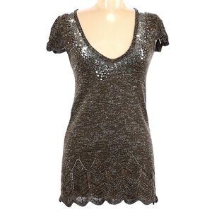 🌺 Creazioni Kevin Sequin Lurex Wool Knit Short Sleeve Top NWT Juniors M